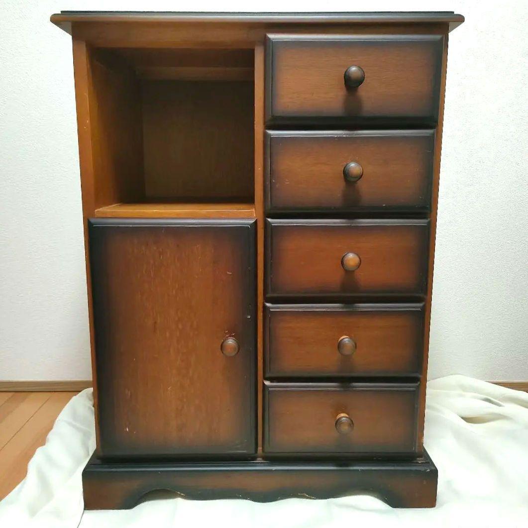 【レトロヴィンテージ】木製チェスト キャビネット 電話台 収納棚 シャドー塗装