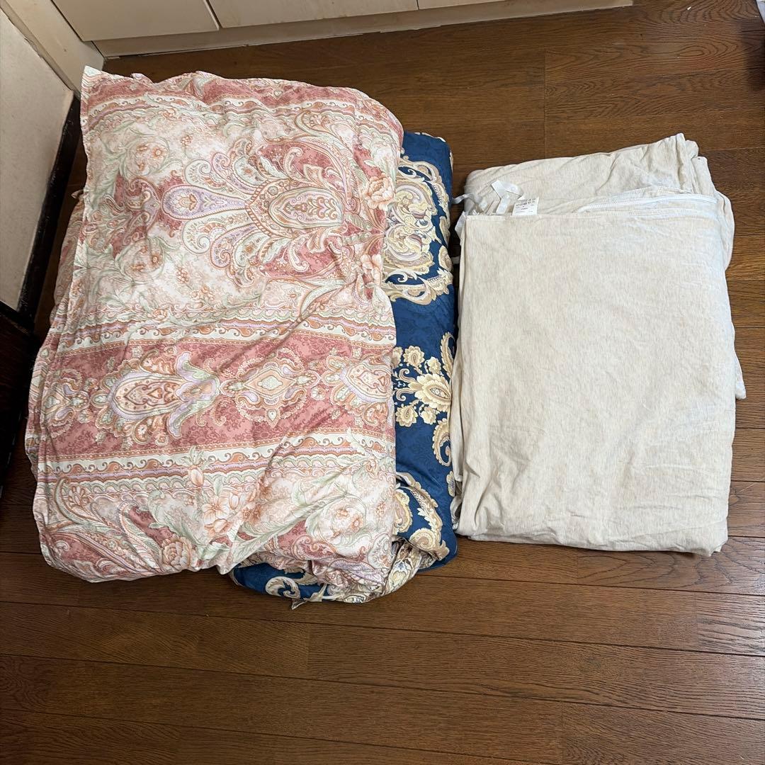 薄手　ダウン掛け布団 150cm x 210cm ピンクと青　カバー2枚付き