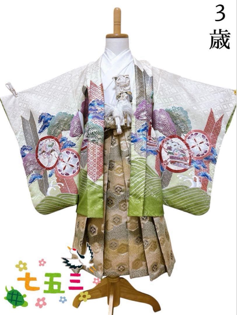 豪華刺繍入り✧‧˚七五三　3歳　小さめ5歳　男の子　淡色系　緑　抹茶