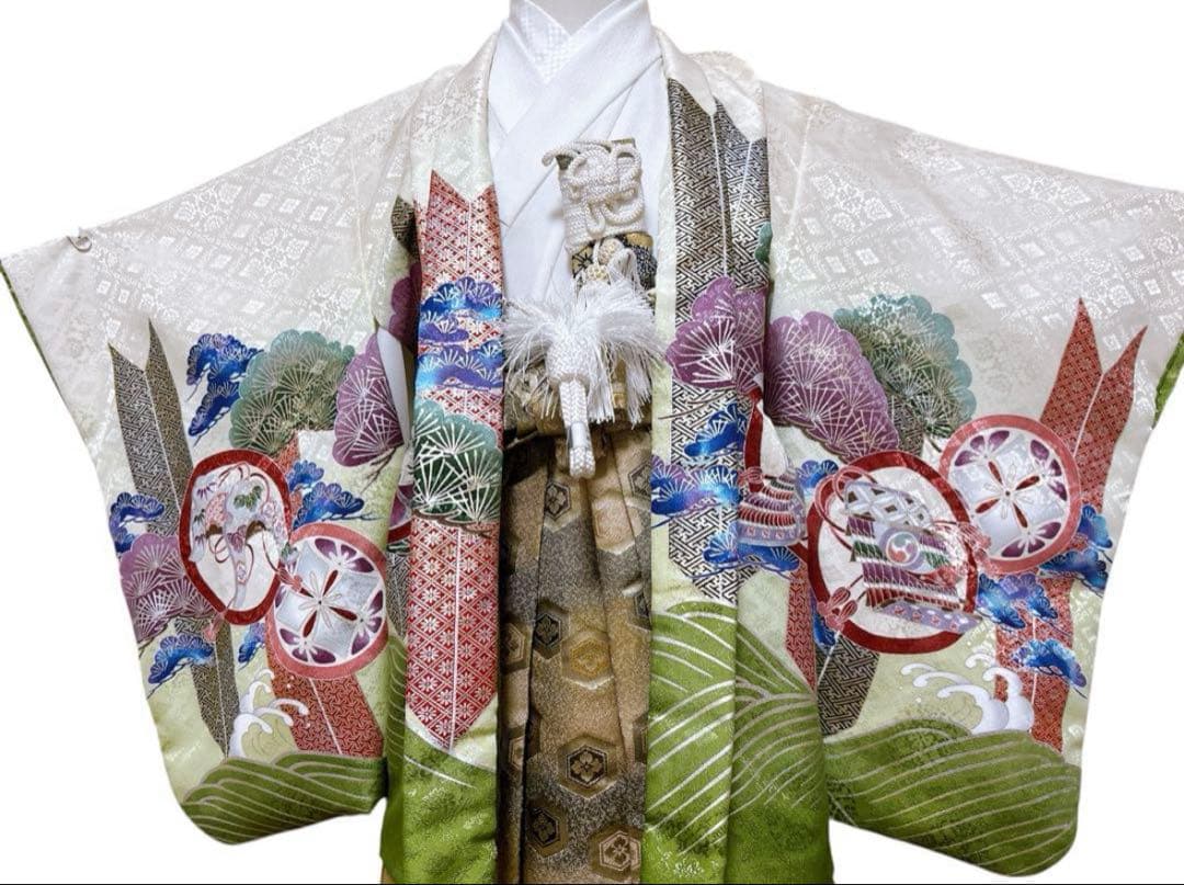 豪華刺繍入り✧‧˚七五三　3歳　小さめ5歳　男の子　淡色系　緑　抹茶