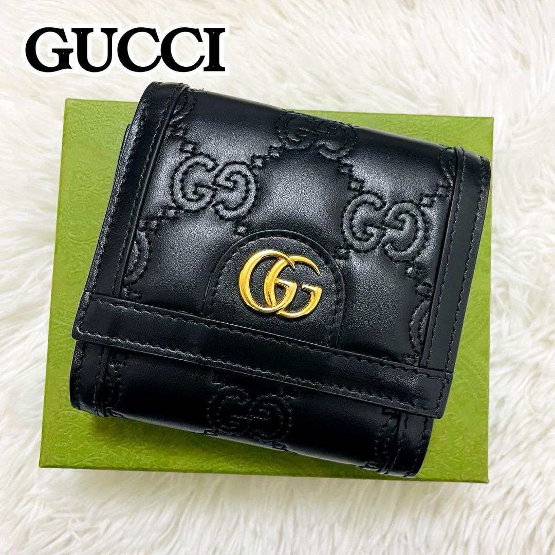 未使用級✨付属完備✨GUCCI 二つ折り財布 GG マーモント マトラッセ 黒