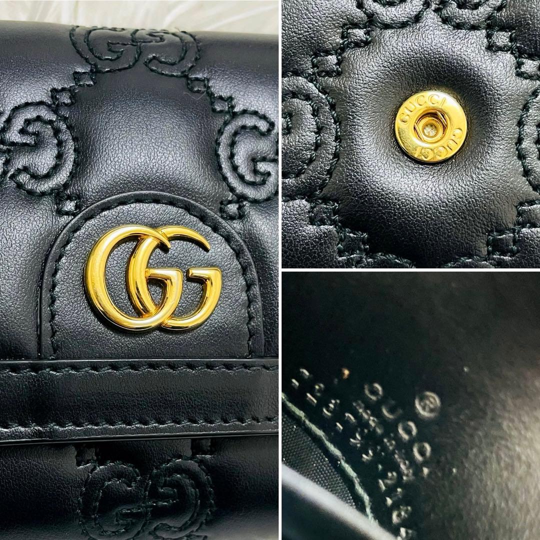 未使用級✨付属完備✨GUCCI 二つ折り財布 GG マーモント マトラッセ 黒