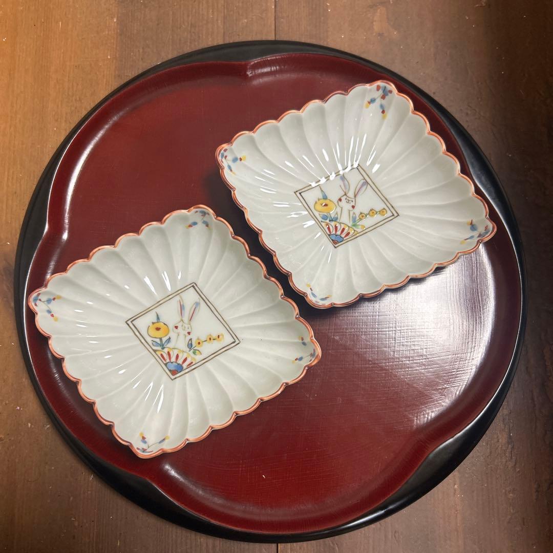 作家　陶芸作家　空萌工房 うさぎ 田口紀美子　菊割菱鉢　２枚セット