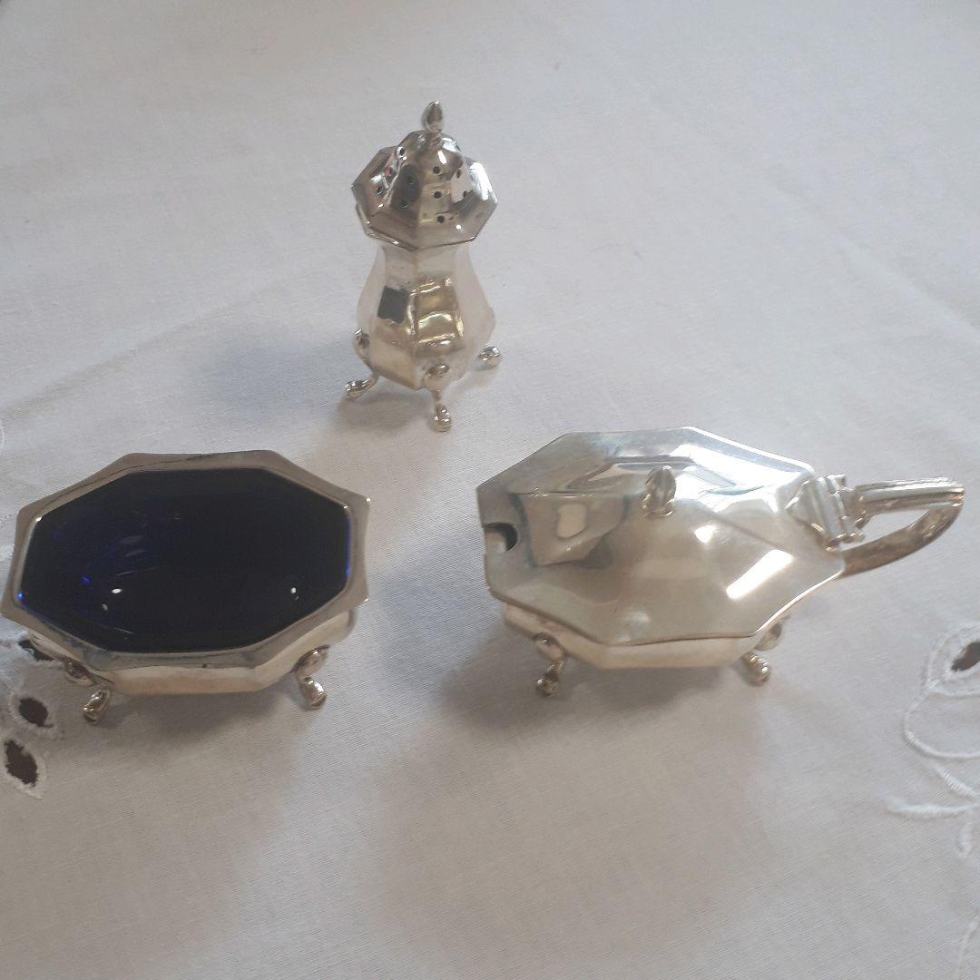 アンティークスターリングシルバー調味料入れセット