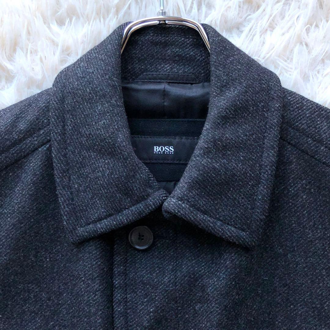 【美品 カシミヤウール】ヒューゴボス　ステンカラーコート　チャコール　大谷翔平