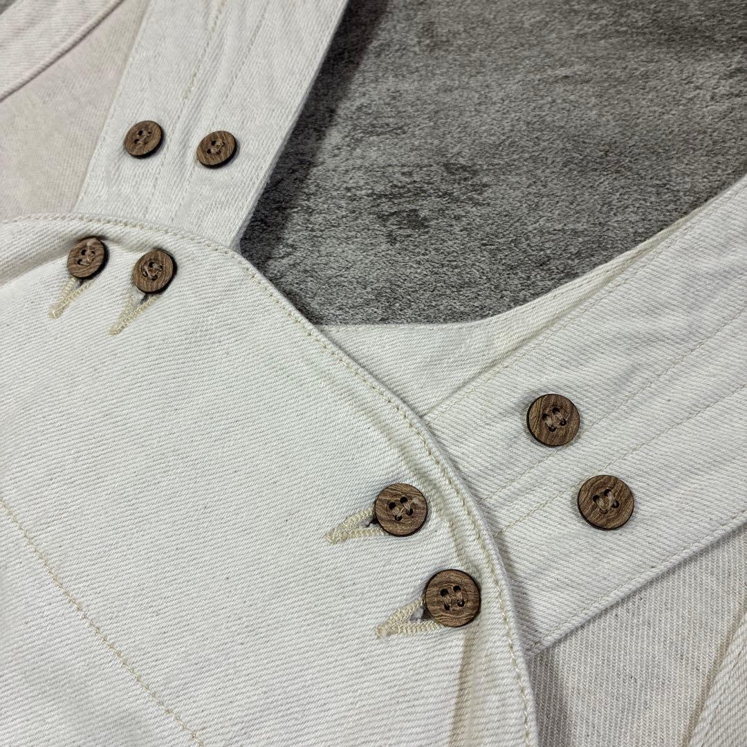 tumugu：コットンリネン　デニムオールインワン　サロペット 生成り