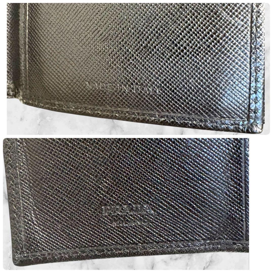 極美品✨ PRADA プラダ 二つ折り財布 サフィアーノ ブラック 三角ロゴ