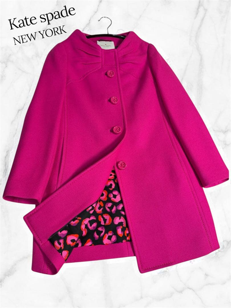 Kate spade NEW YORK ロングコート ピンクリボンウール100％