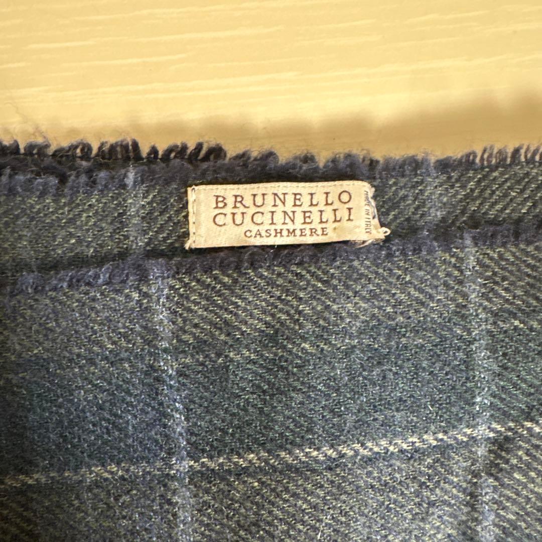 ブルネロクチネリ　カシミヤストール ネイビー チェック