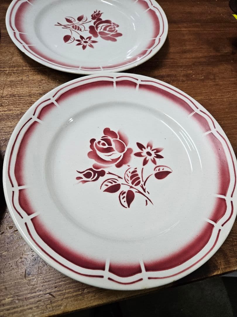 フランスアンティーク ステンシルプレート 6枚セット 平皿 花柄 バラ