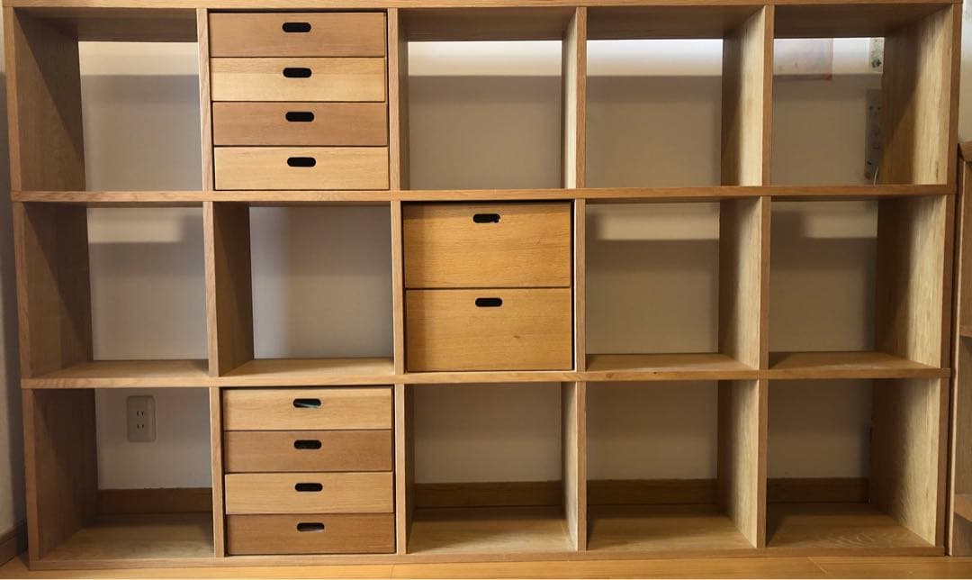 無印良品スタッキングシェルフ3×5段 チェスト3つ付き