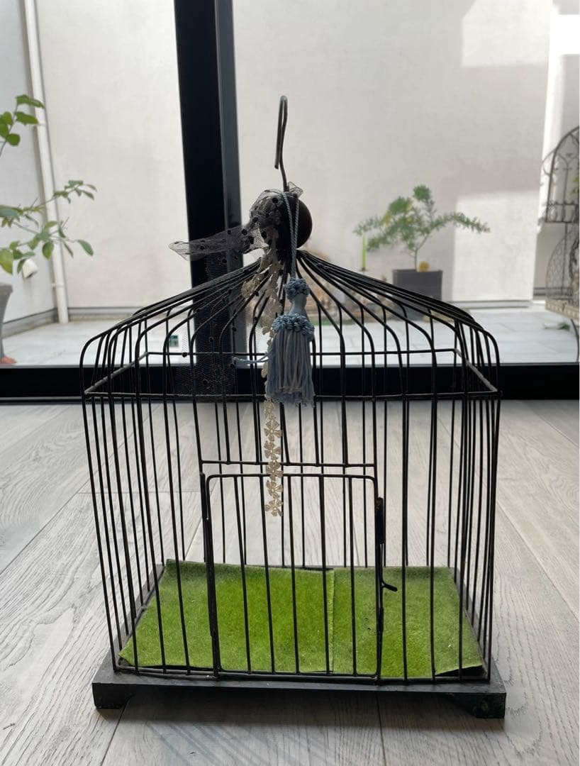 アンティーク鳥籠アレンジ　バードバス　アートフラワー