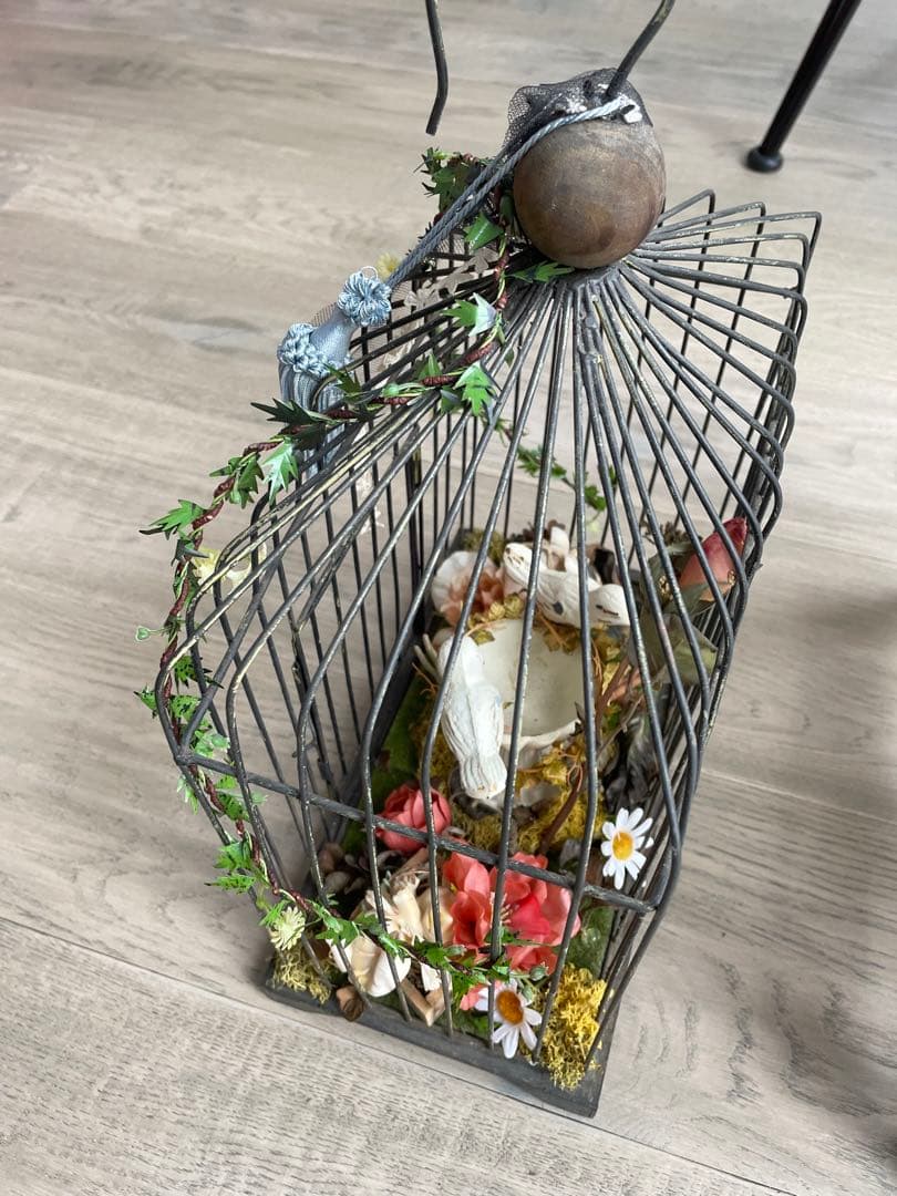 アンティーク鳥籠アレンジ　バードバス　アートフラワー
