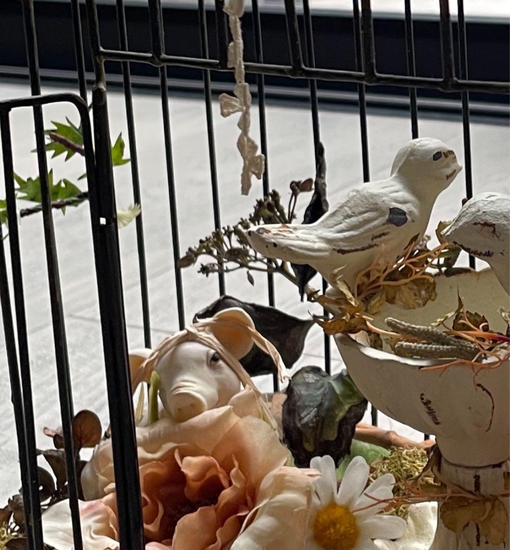 アンティーク鳥籠アレンジ　バードバス　アートフラワー