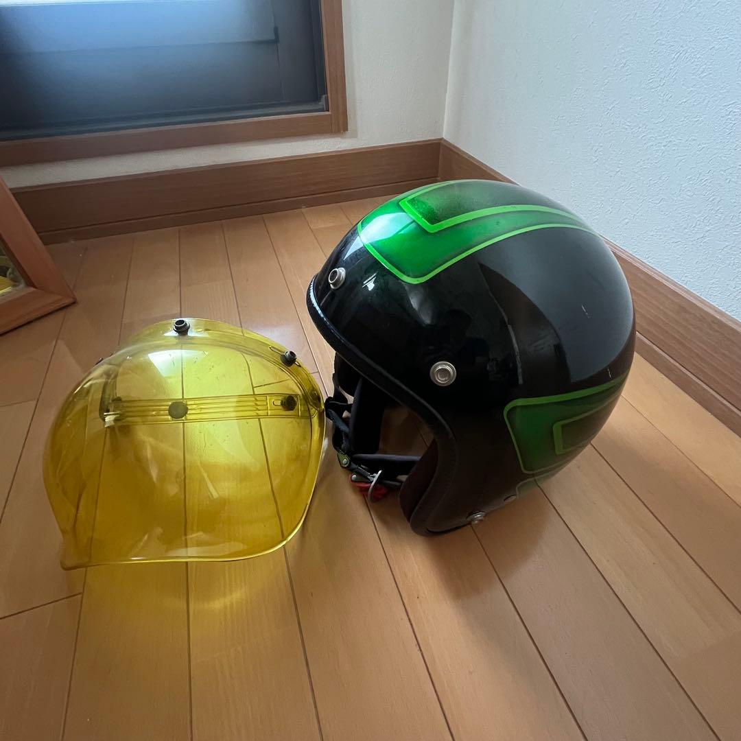 グラフィック　ヘルメット　フリーサイズ　バブルシールド付き　ビンテージ