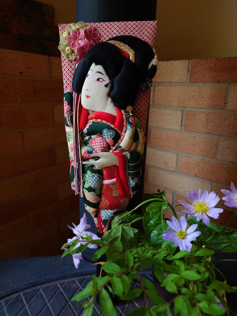 桐板の羽子板　戦前　押絵　つまみ細工　手描き　ビロード　縮緬　歌舞伎　約46cm