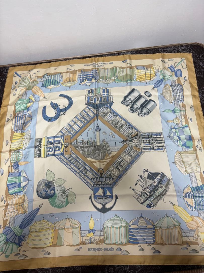 未使用　エルメス　スカーフ　カレ90　ノルマンディ海岸の魅力