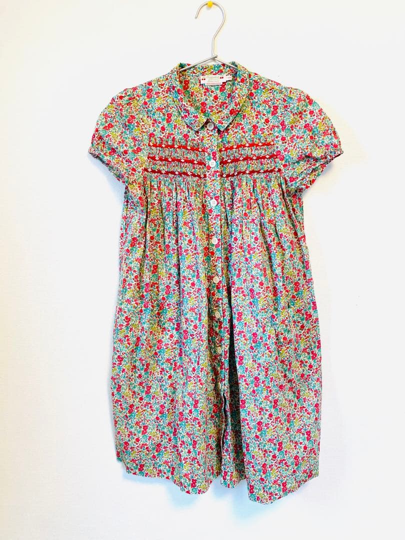 【1回着用】Bonpoint 半袖スモッキングワンピース　リバティ　150