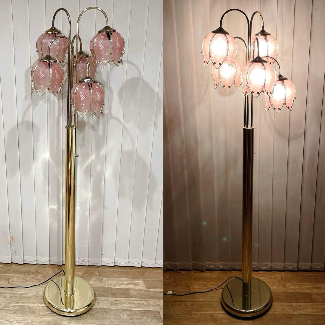 フロアスタンド　フラワー　花　蕾　ロココ調　フロアライト　ゴールド　ピンク　5灯