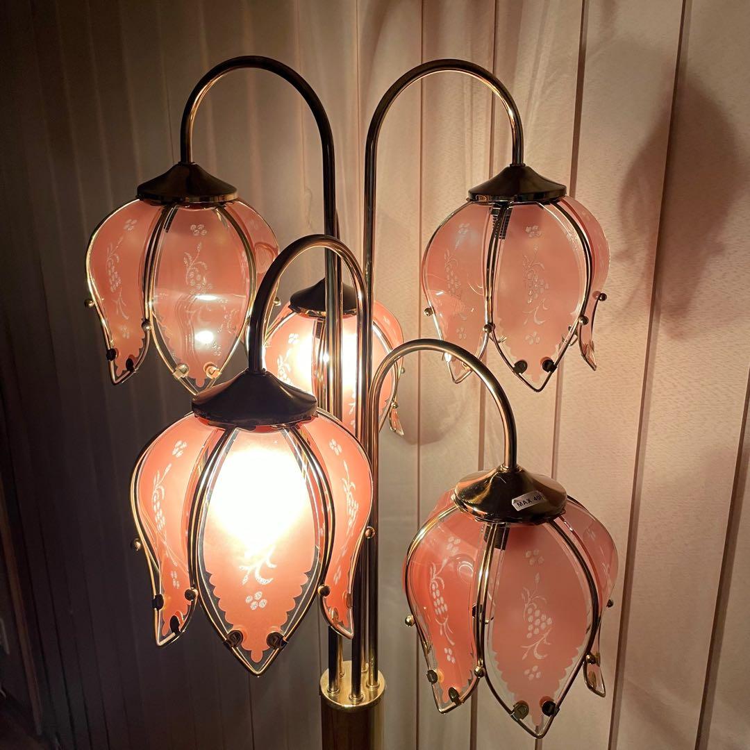 フロアスタンド　フラワー　花　蕾　ロココ調　フロアライト　ゴールド　ピンク　5灯