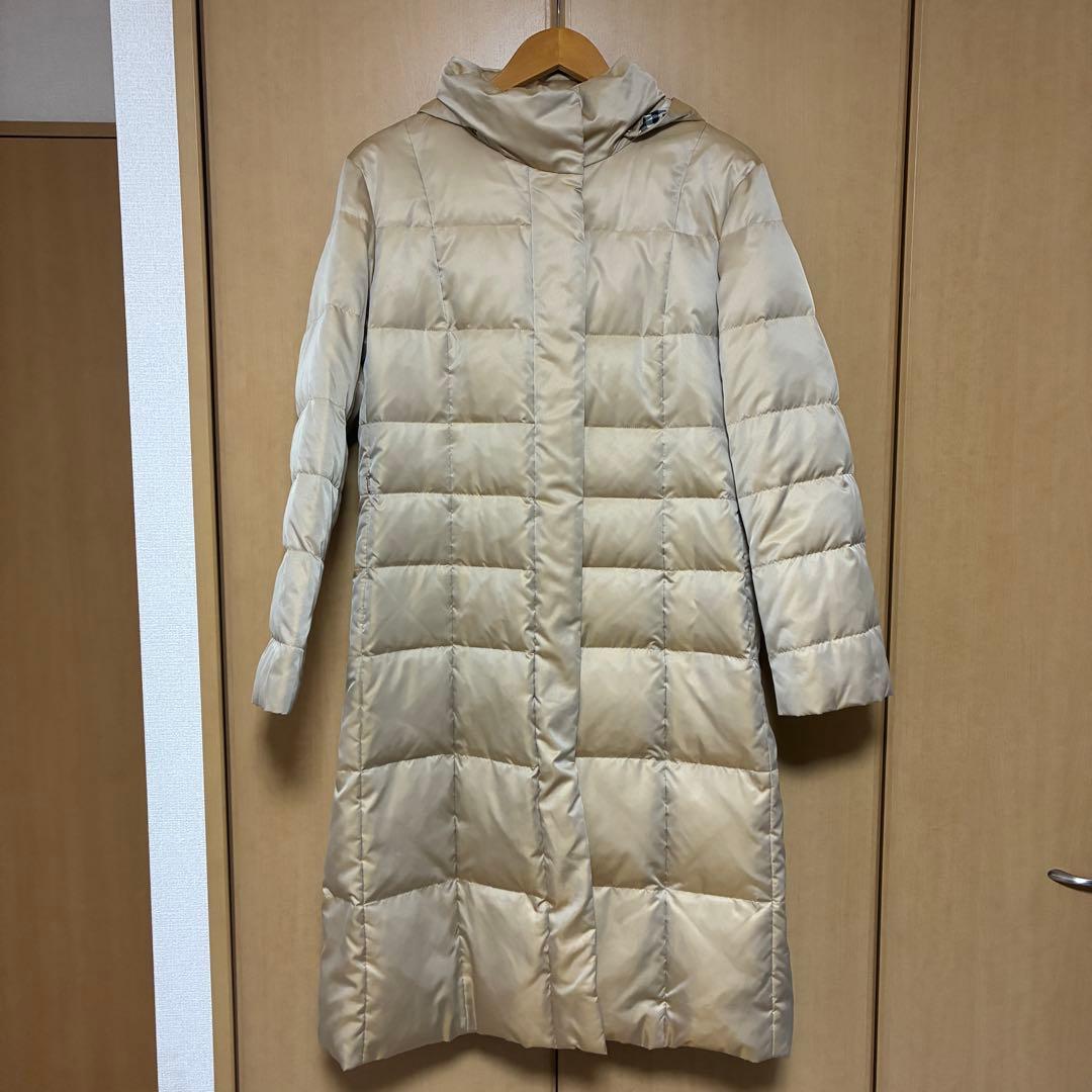 美品　バーバリーロンドン　ロングダウンコート　チェック　ベージュ　ファー付　L位