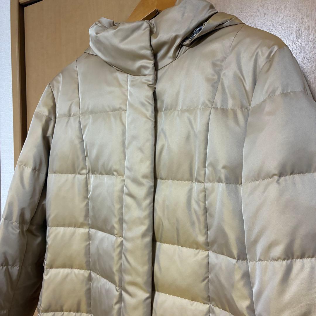 美品　バーバリーロンドン　ロングダウンコート　チェック　ベージュ　ファー付　L位