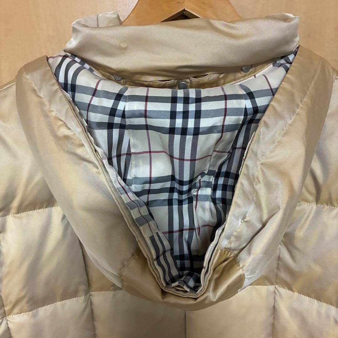 美品　バーバリーロンドン　ロングダウンコート　チェック　ベージュ　ファー付　L位