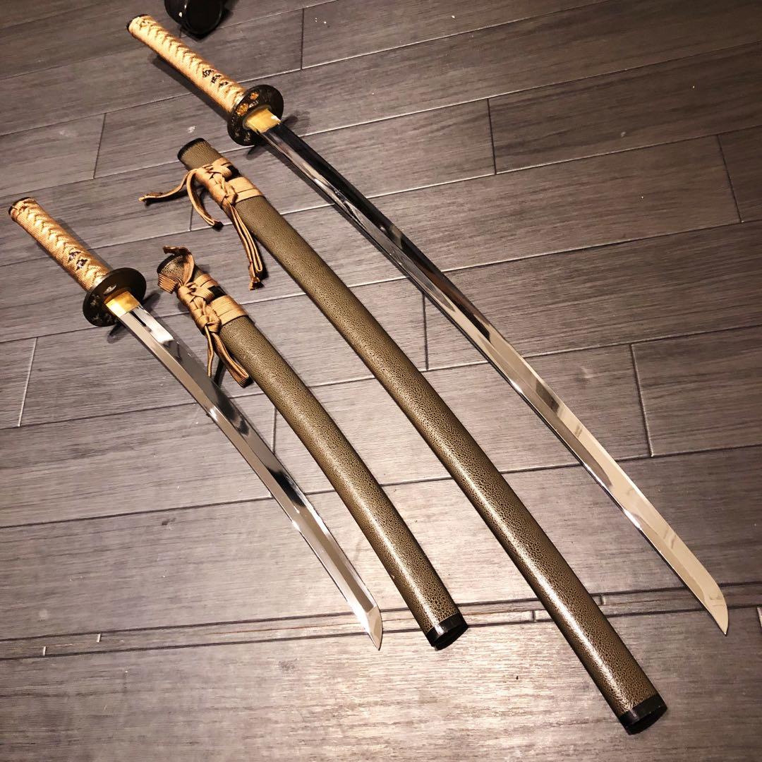 高級模造刀　居合刀　 美術刀剣　太刀　脇差　大小セット　2本セット　茶白拵え