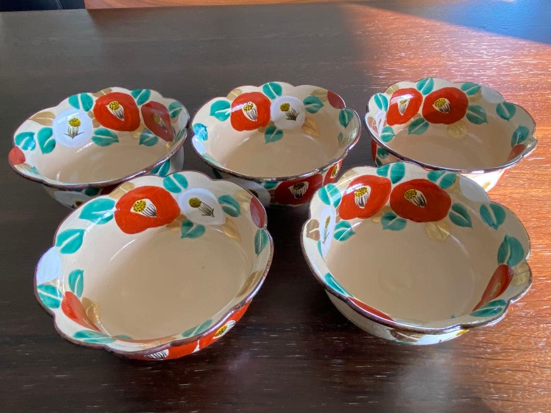 乾山写　京焼　椿向付5客 新品未使用