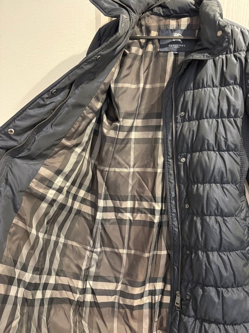 バーバリーダウンコート 38 チェック柄ベルト付き BURBERRY レディース