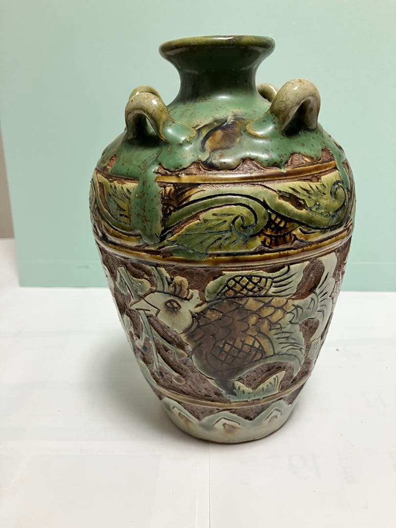 琉球　沖縄　壺屋焼【故】島袋常明作　エジプト紋壺　ヤチムン　やちむん　希少　レア