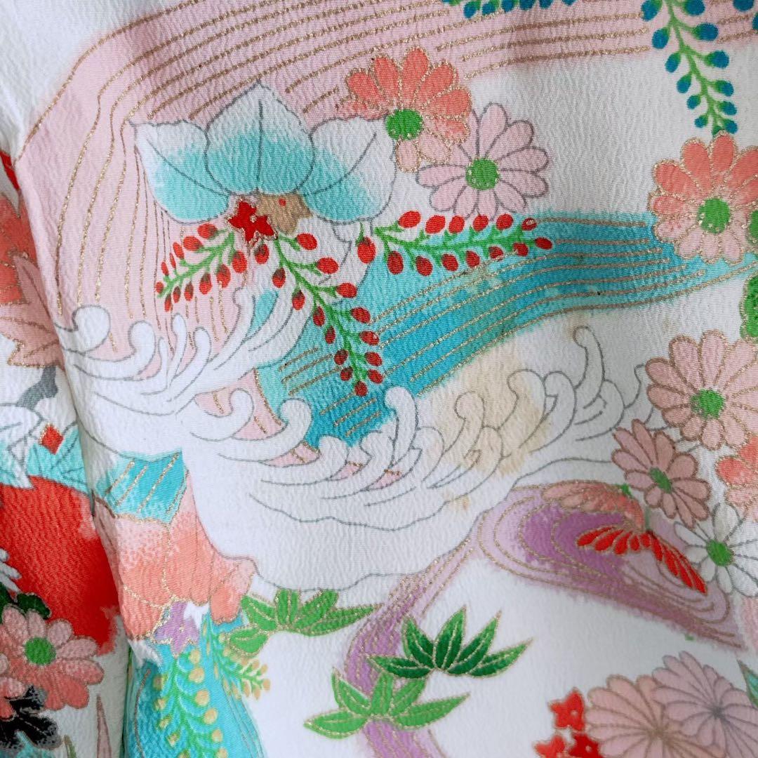 フルセット　七五三　7歳女の子　昭和レトロ　花御所車　金プリント　黒丸帯7070