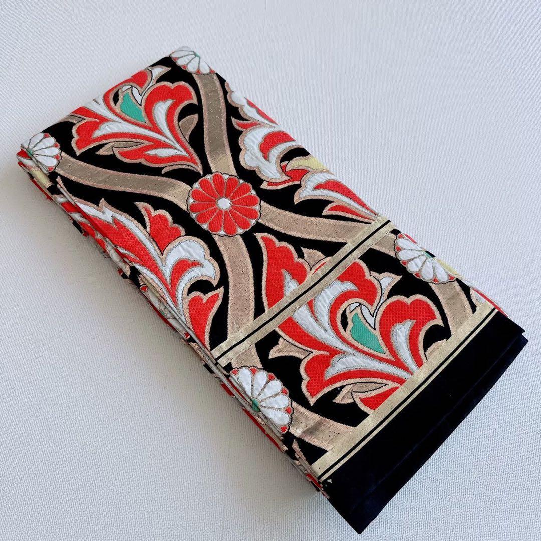 フルセット　七五三　7歳女の子　昭和レトロ　花御所車　金プリント　黒丸帯7070