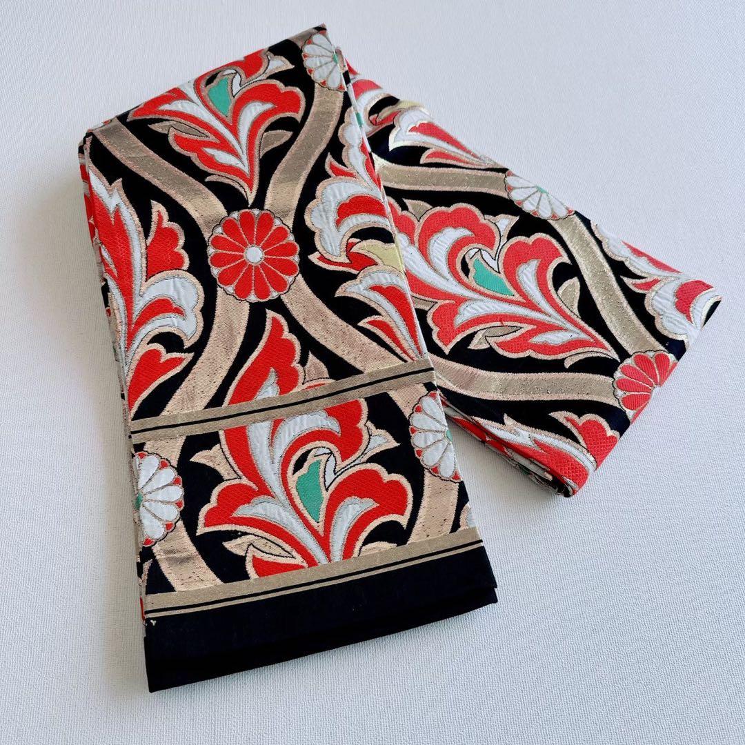 フルセット　七五三　7歳女の子　昭和レトロ　花御所車　金プリント　黒丸帯7070