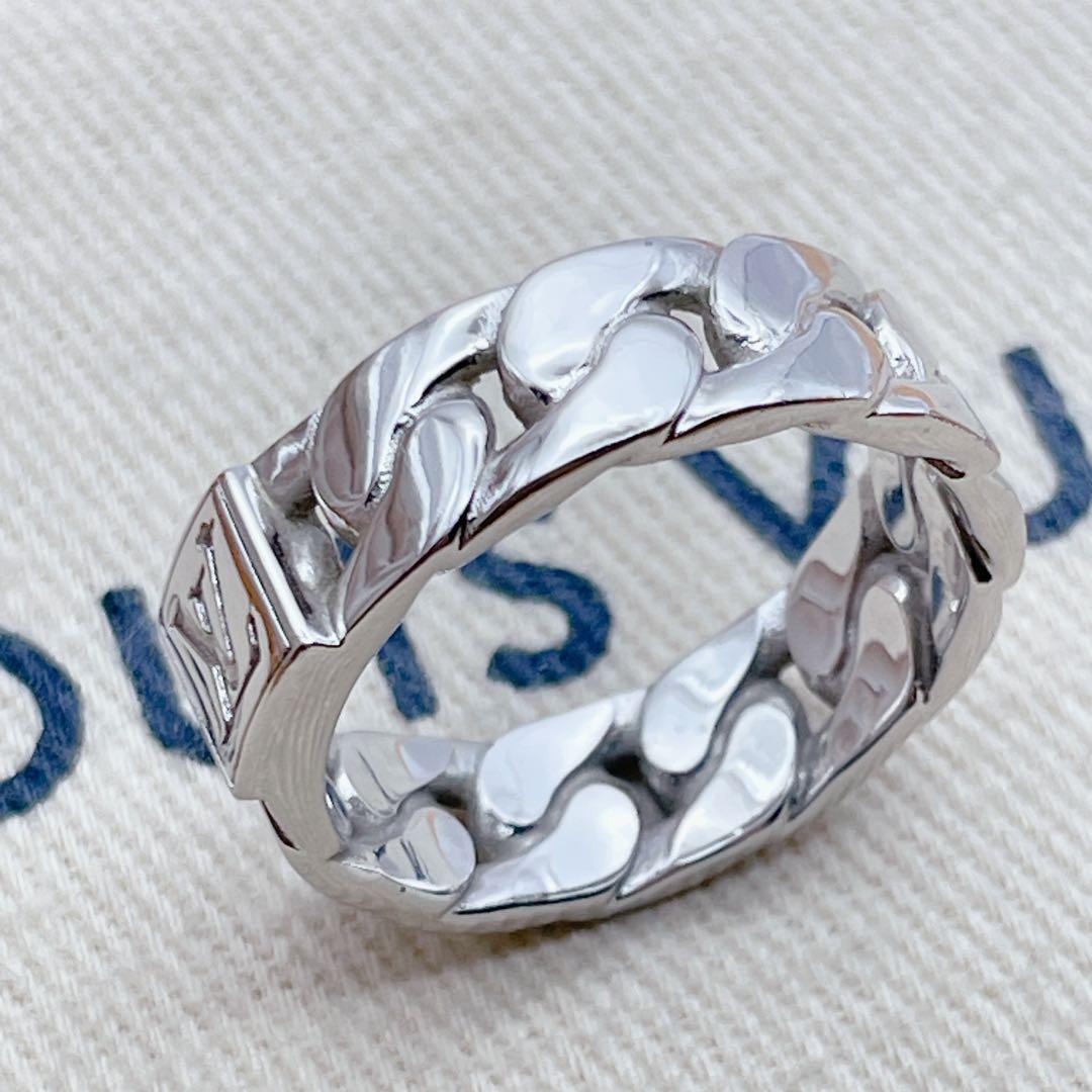 専用LOUIS VUITTON リング　チェーン　モザイク　LV シルバー