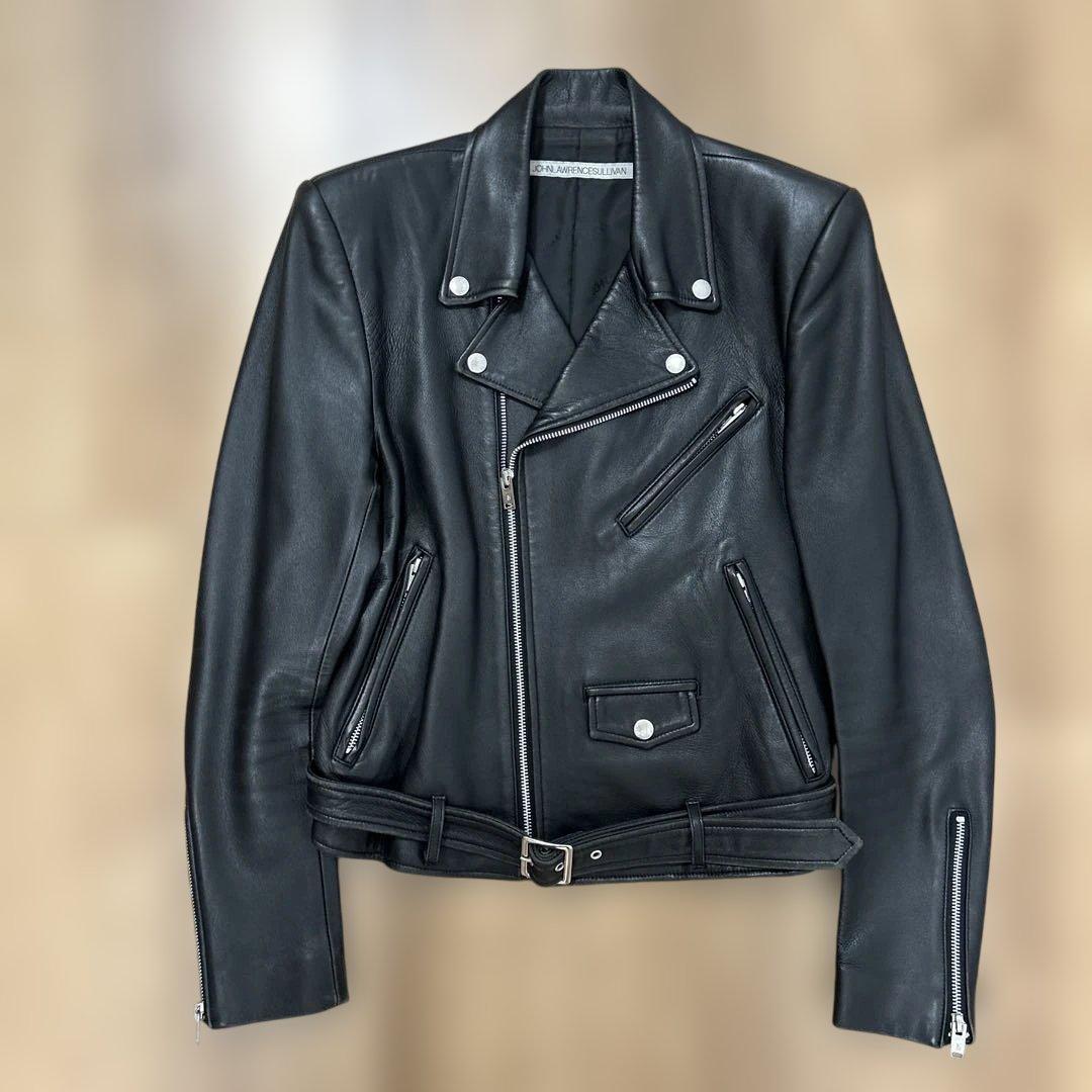 ジョンローレンスサリバン ダブルライダースジャケット ラムレザー 黒 34