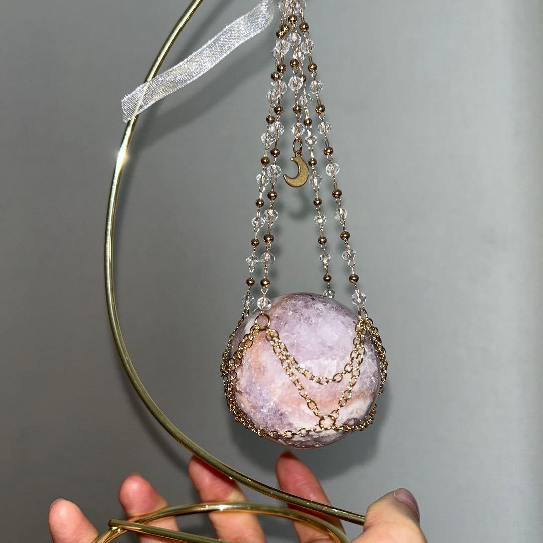 スフィア チェーン台座 セット ピンクアメジスト 48.6ミリ 天然石