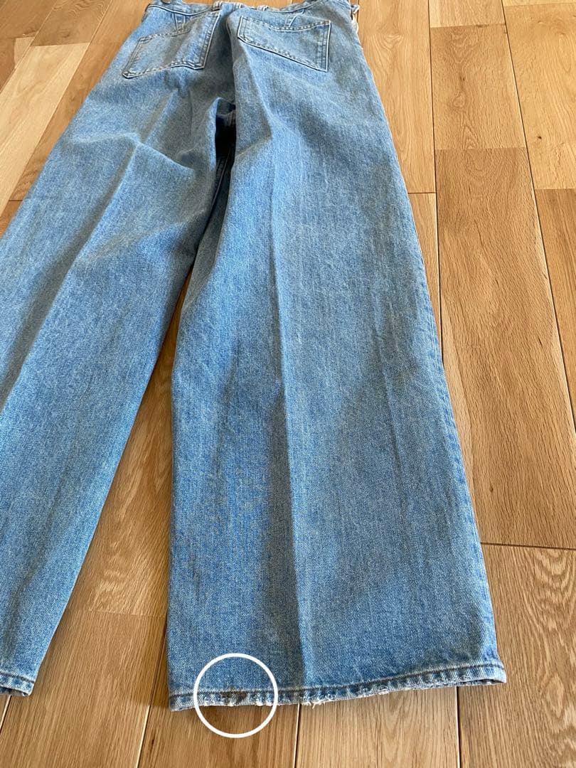 ドゥロワー サイドボタン　ワイドデニム ユーズド加工 ロゴ刺繍 40