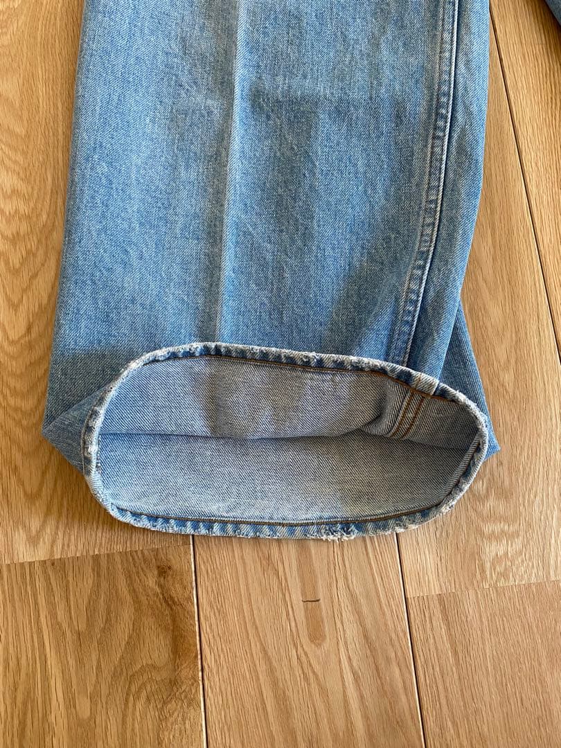 ドゥロワー サイドボタン　ワイドデニム ユーズド加工 ロゴ刺繍 40