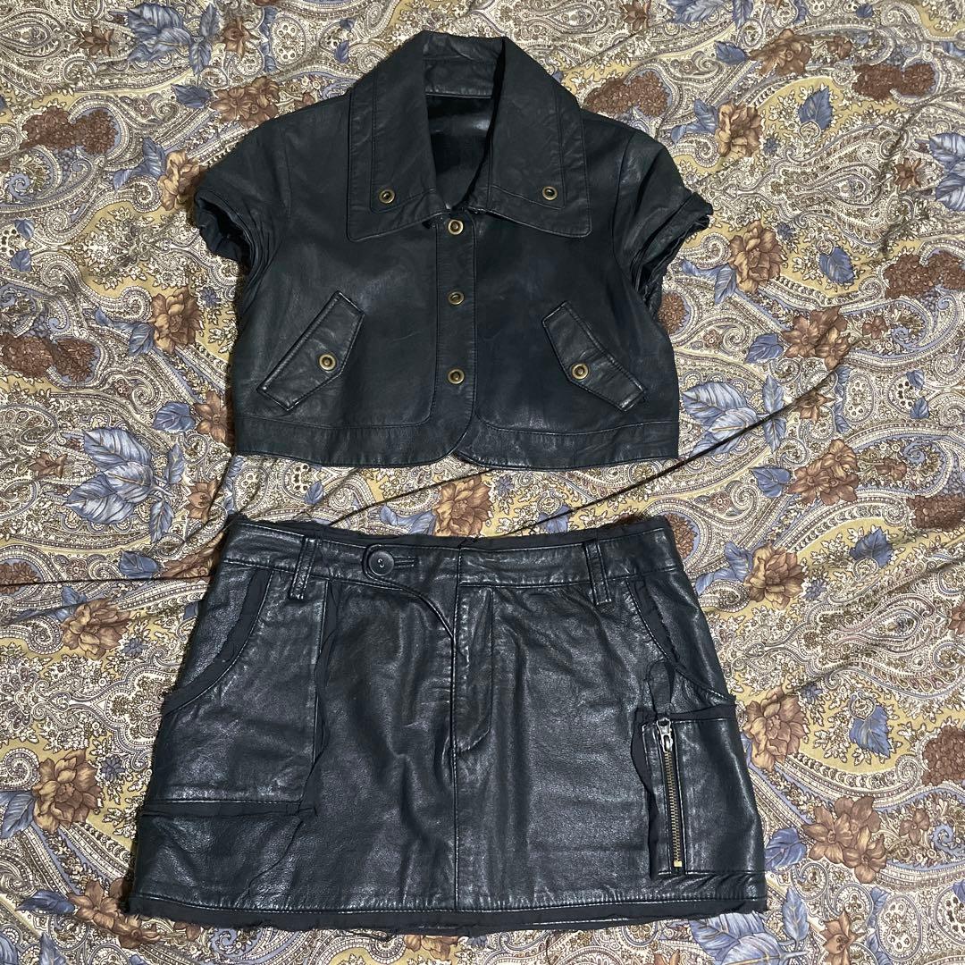 豚本皮　美品　b・r・u・s・h ブラックレザー　セットアップ