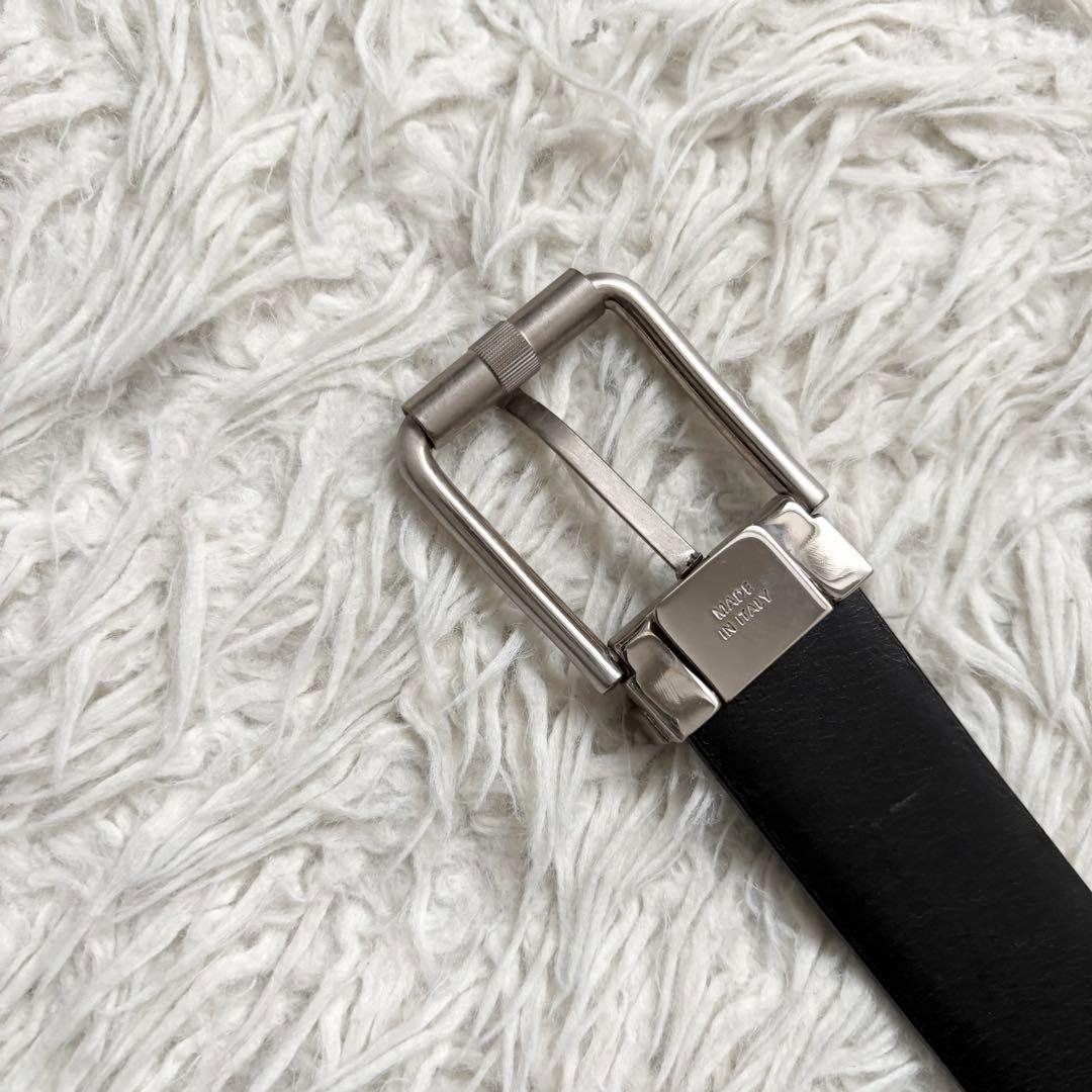 美品　フェラガモ シルバー×ブラック　レザーベルト 67 4022 メンズ