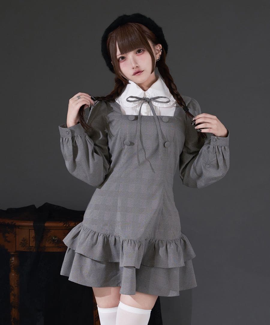 Pal elfy パルエルフィー クラシカルシャツレイヤードワンピース グレー