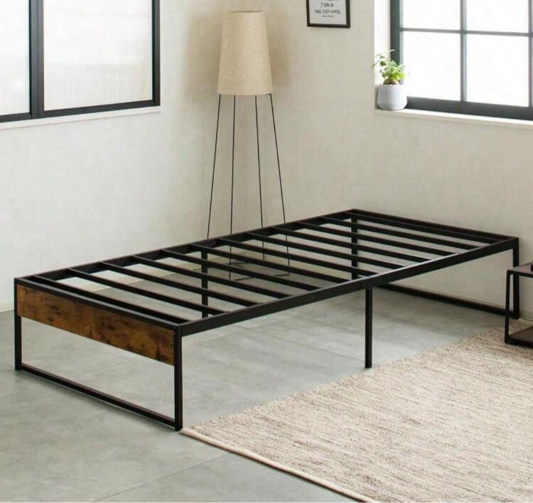 【関西・引取限定】シングル　ベッドフレーム　スチール　ブラウン