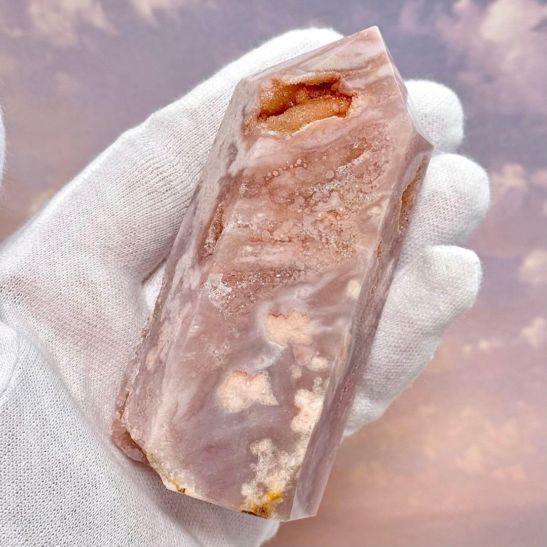 【D233】金魚模様のピンクアメジスト×桜瑪瑙 ポイント タワー Eタイプ