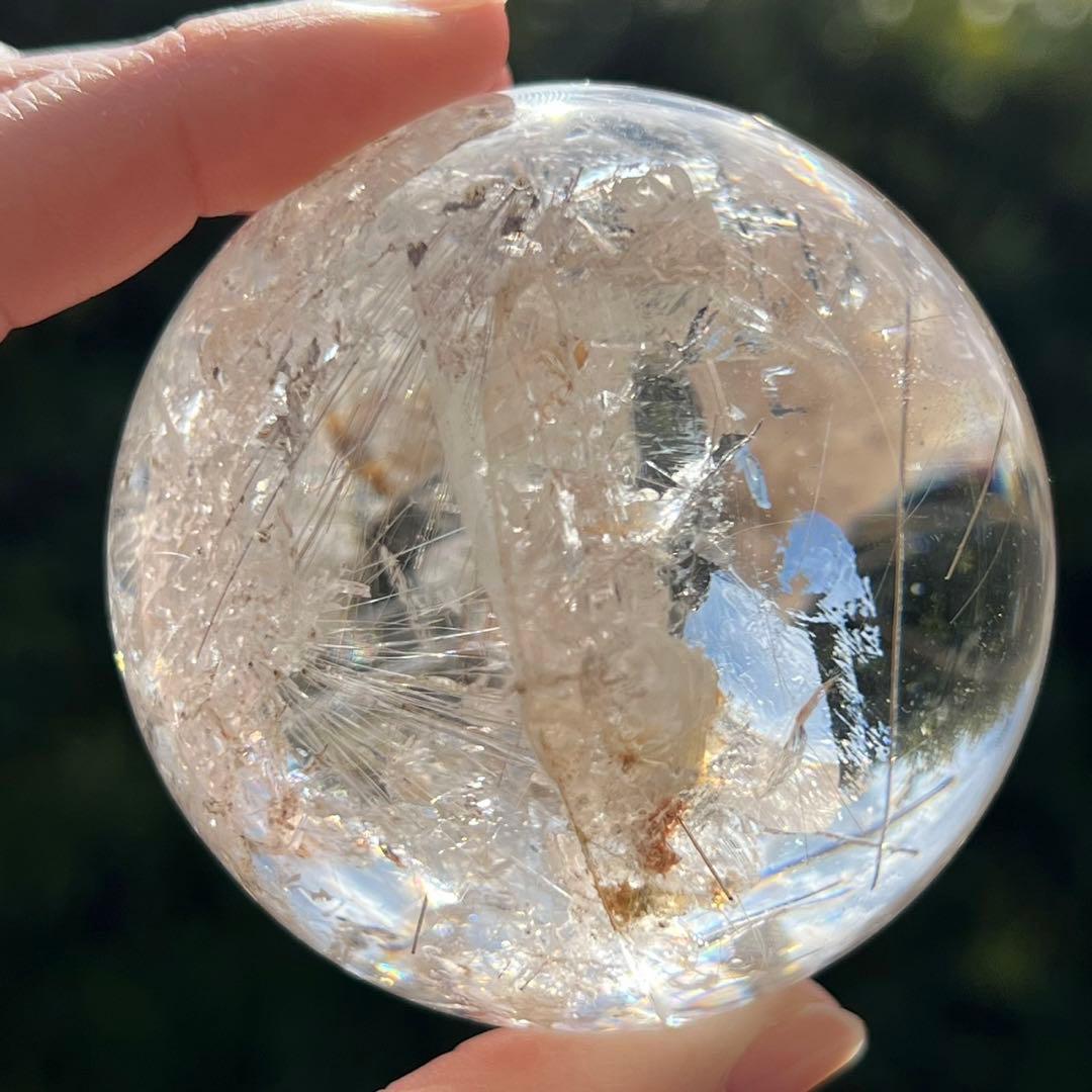 ‪☆超極の逸品‪☆超透明度と眩い煌き‪☆虹入り ルチルインクォーツ 丸玉 天然石