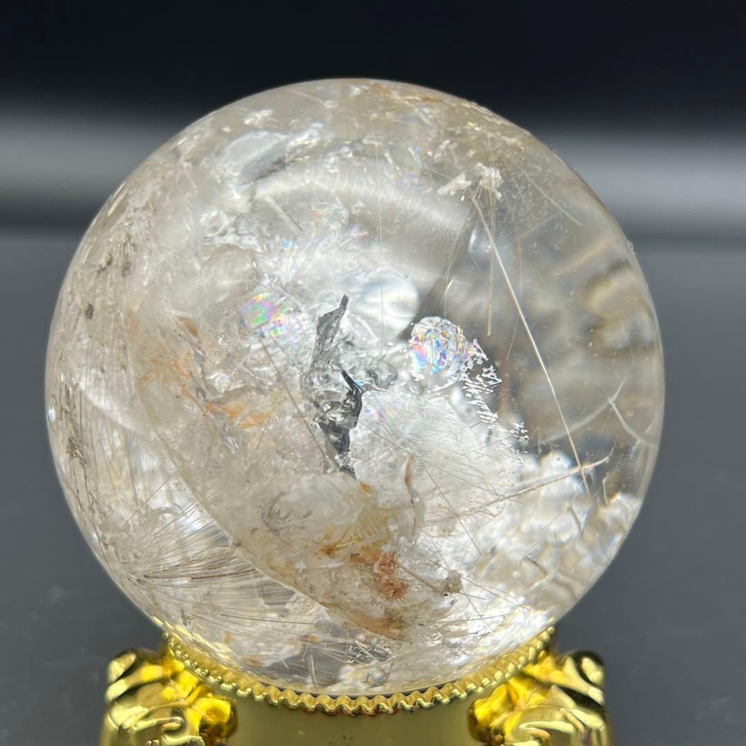 ‪☆超極の逸品‪☆超透明度と眩い煌き‪☆虹入り ルチルインクォーツ 丸玉 天然石