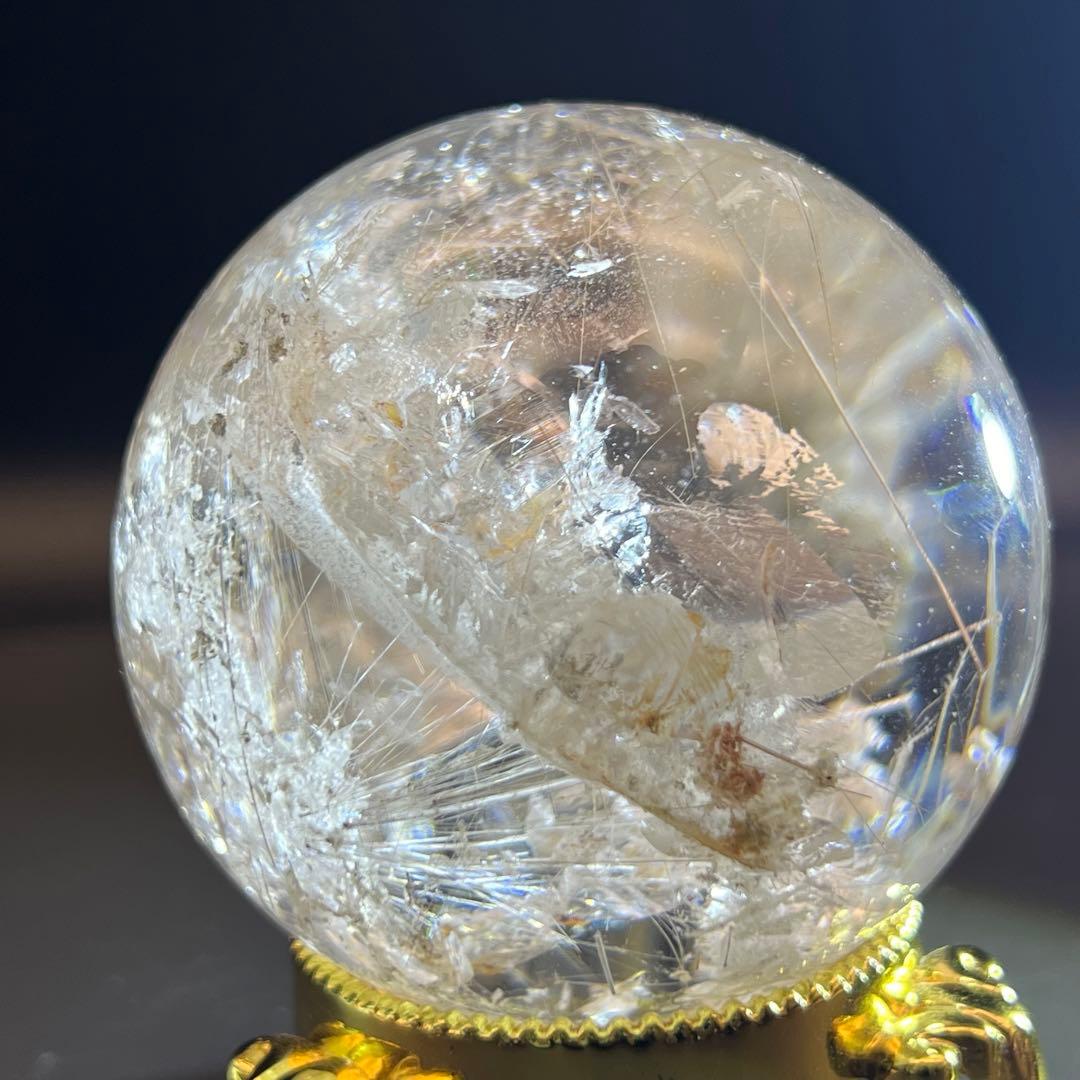 ‪☆超極の逸品‪☆超透明度と眩い煌き‪☆虹入り ルチルインクォーツ 丸玉 天然石