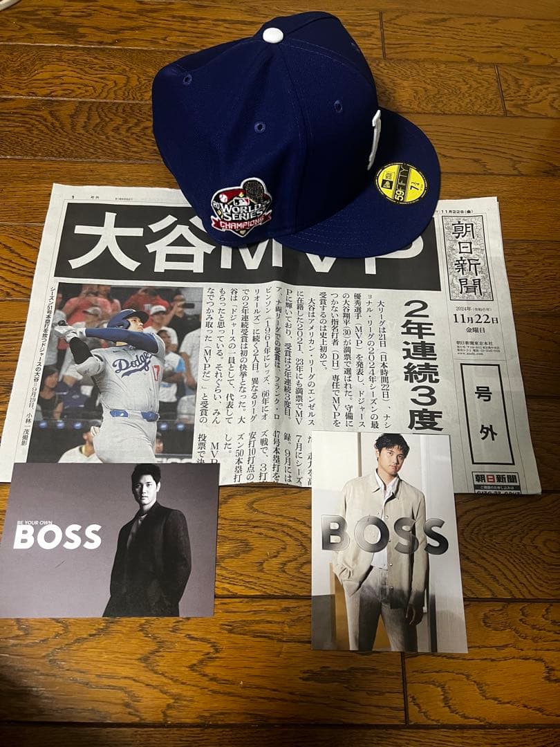 ドジャース ワールドシリーズキャップ&大谷翔平MVP号外/ポストカードセット