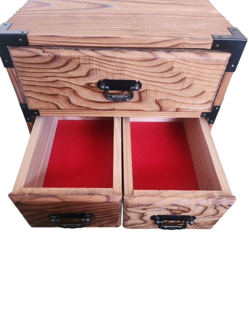 昭和レトロ 焼き杉 木製小箪笥 小物入れ 卓上収納ミニチェスト 3段収納