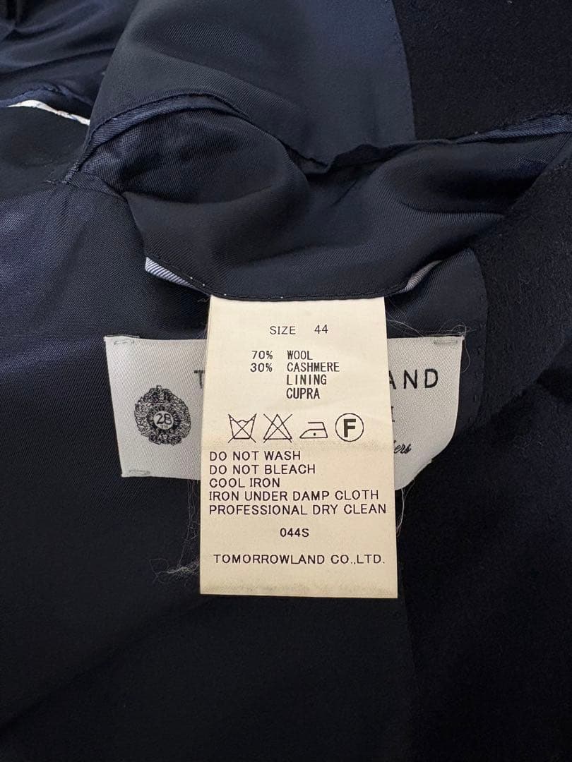 カシミア チェスターコート ネイビー TOMORROWLAND 44